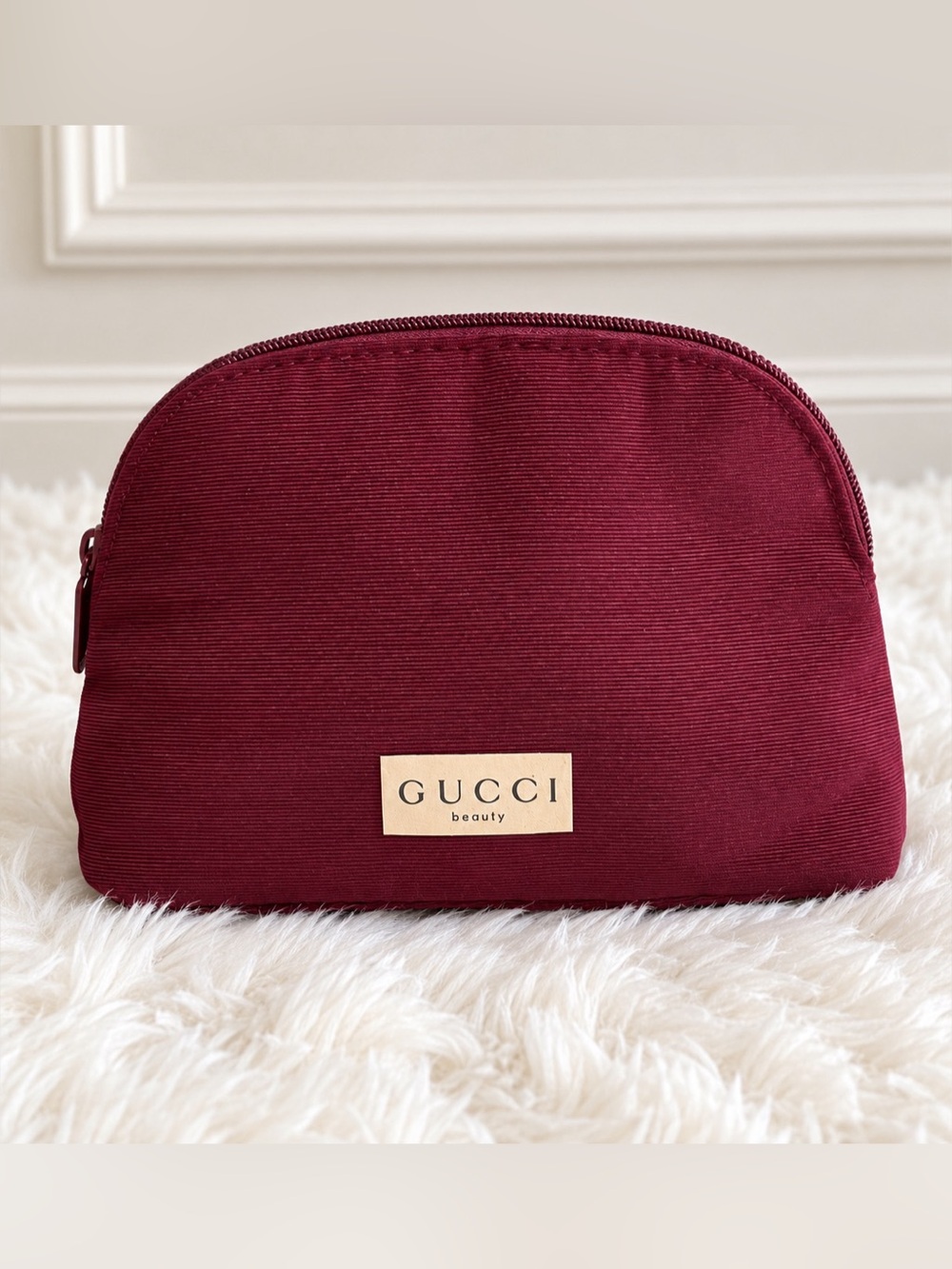 Gucci Beauty Burgundy Ribbed Cosmetic Pouch Red